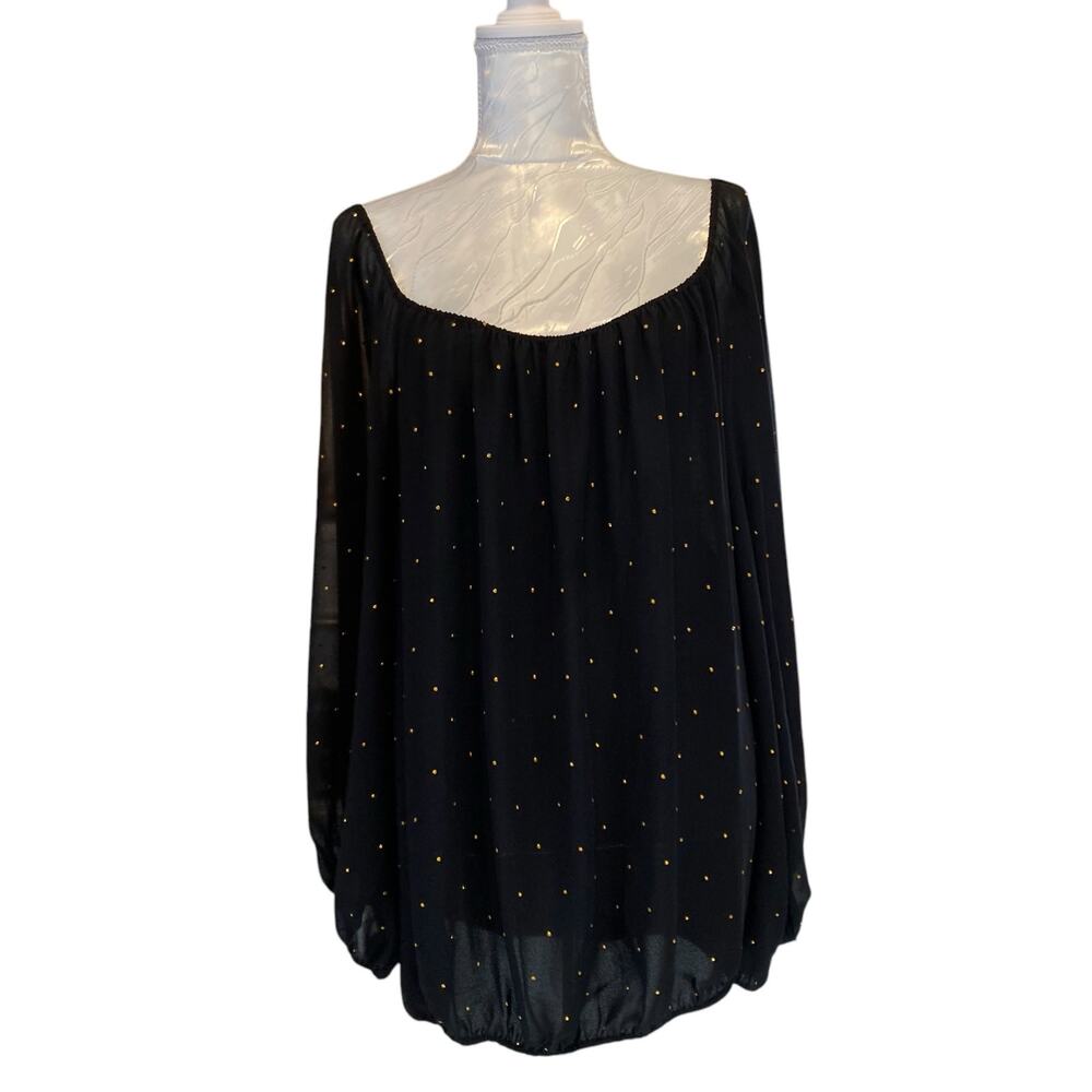 Vince Camuto Black Gold Jewel Flowing Sexy Sheer Off The Shoulder Shirt Size 2X